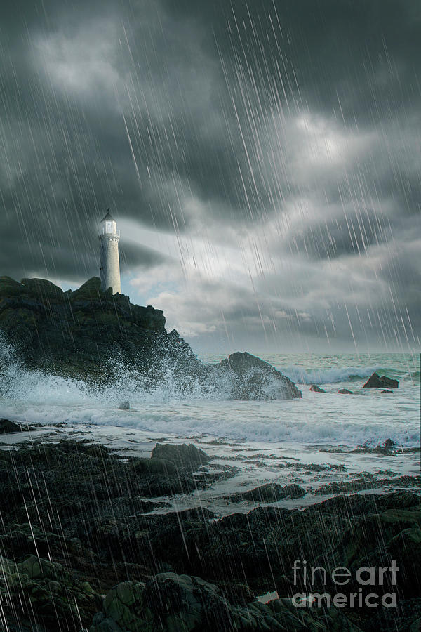 Lighthouse In a Storm At Night Photograph by Ethiriel Photography