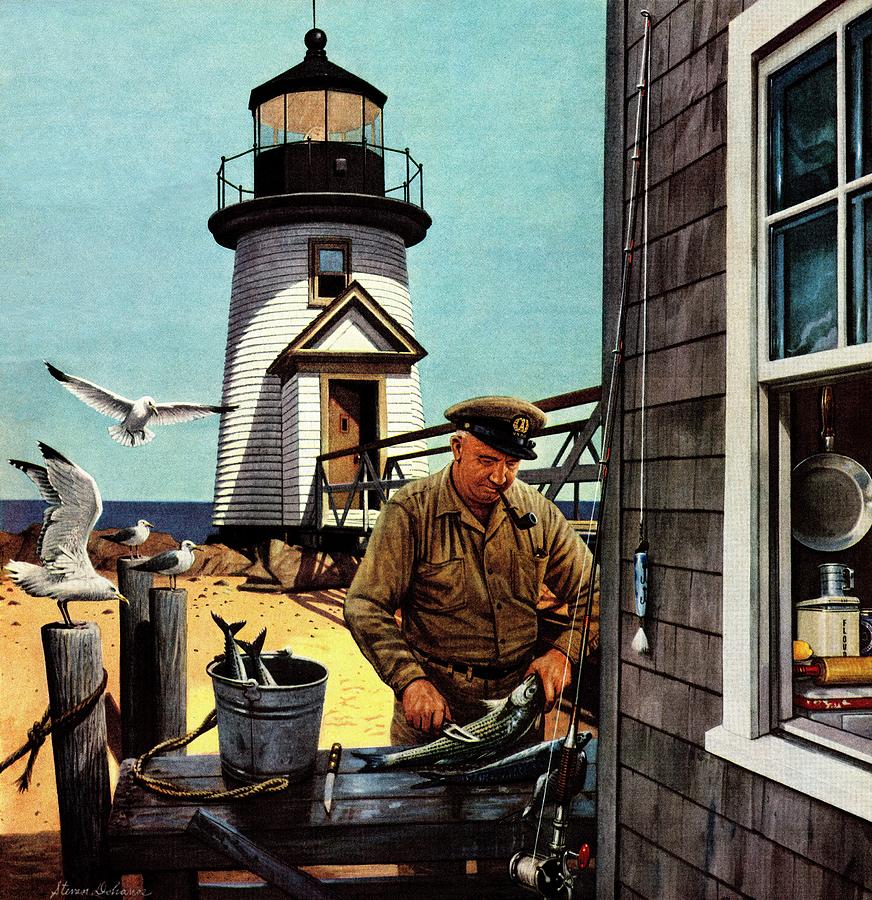 Lighthouse Keeper Drawing by Stevan Dohanos
