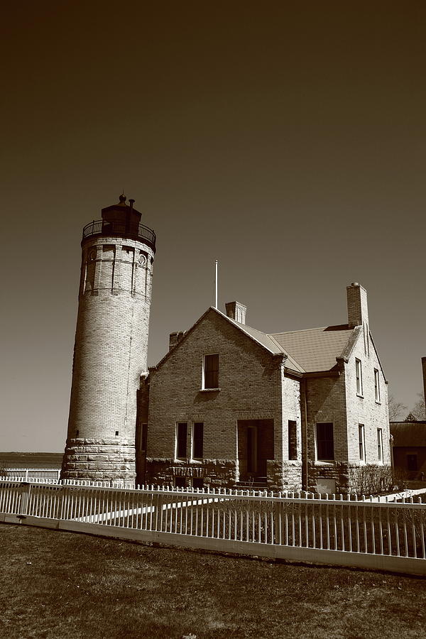 Lighthouse - Mackinac Point Michigan 5 Sepia Photograph by Frank Romeo