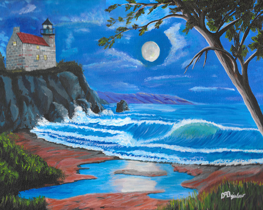 Lighthouse on the cliff Painting by David Bigelow