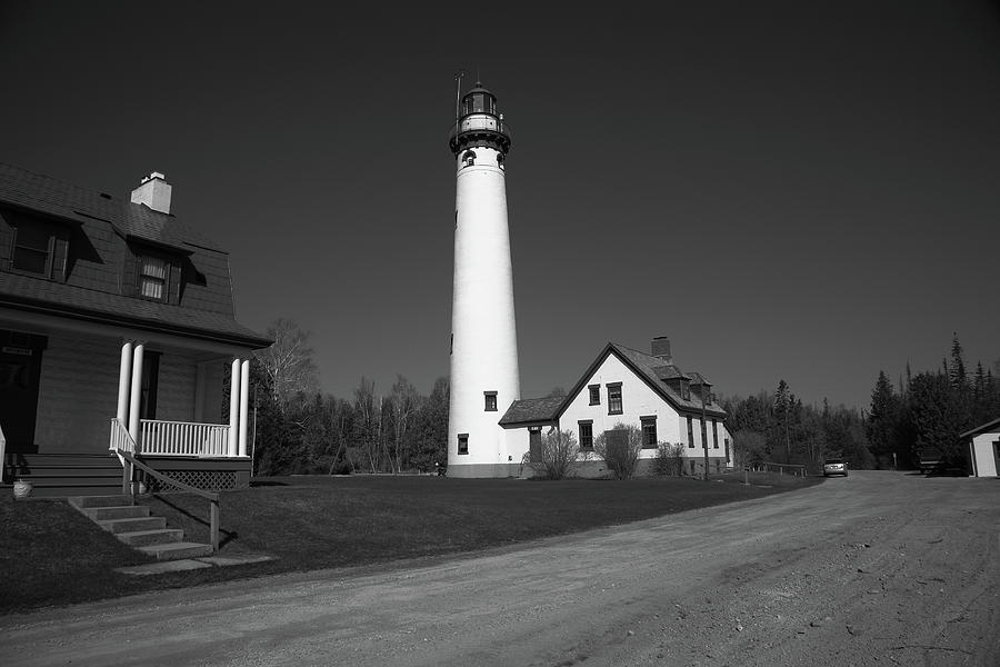 Lighthouse - Presque Isle Michigan 2 BW Photograph by Frank Romeo