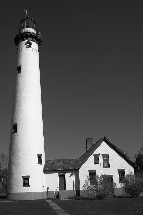 Lighthouse - Presque Isle Michigan 5 BW Photograph by Frank Romeo