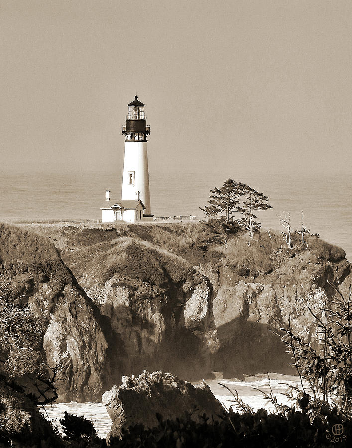 Lighthouse Rock Sepia Version Photograph by Gary Olsen-Hasek