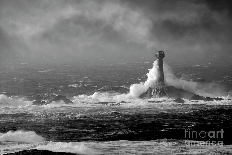 Lighthouse Storm in Monochrome Photograph by Terri Waters