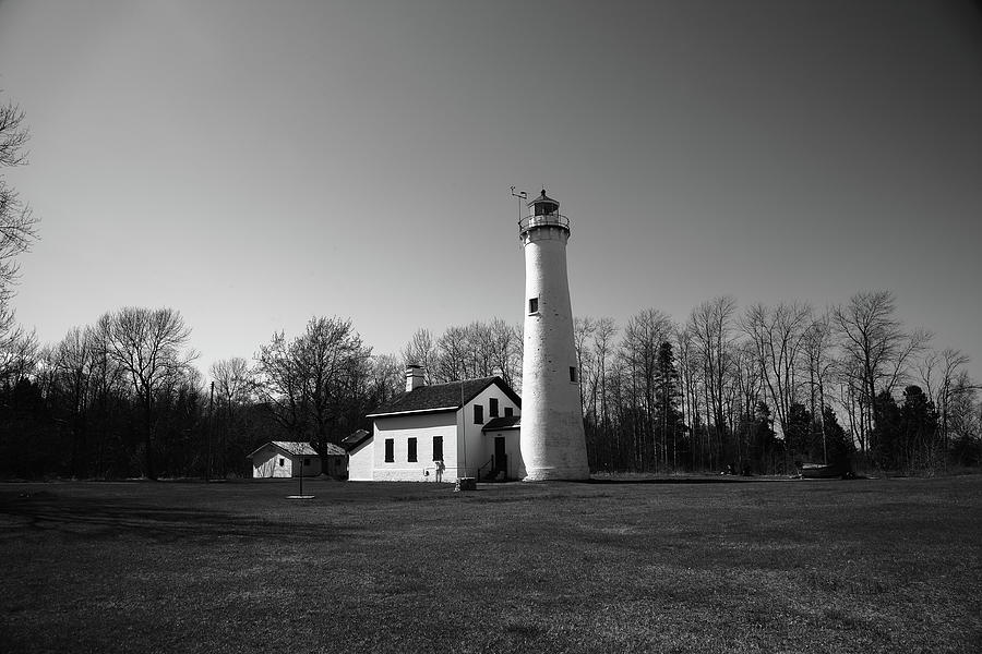 Lighthouse - Sturgeon Point Michigan 3 BW Photograph by Frank Romeo