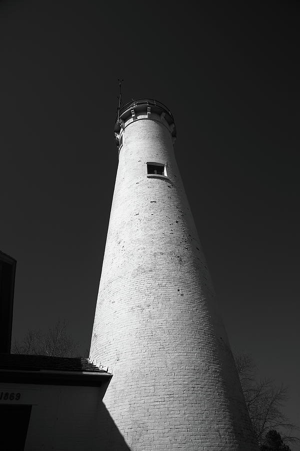 Lighthouse - Sturgeon Point Michigan 4 BW Photograph by Frank Romeo