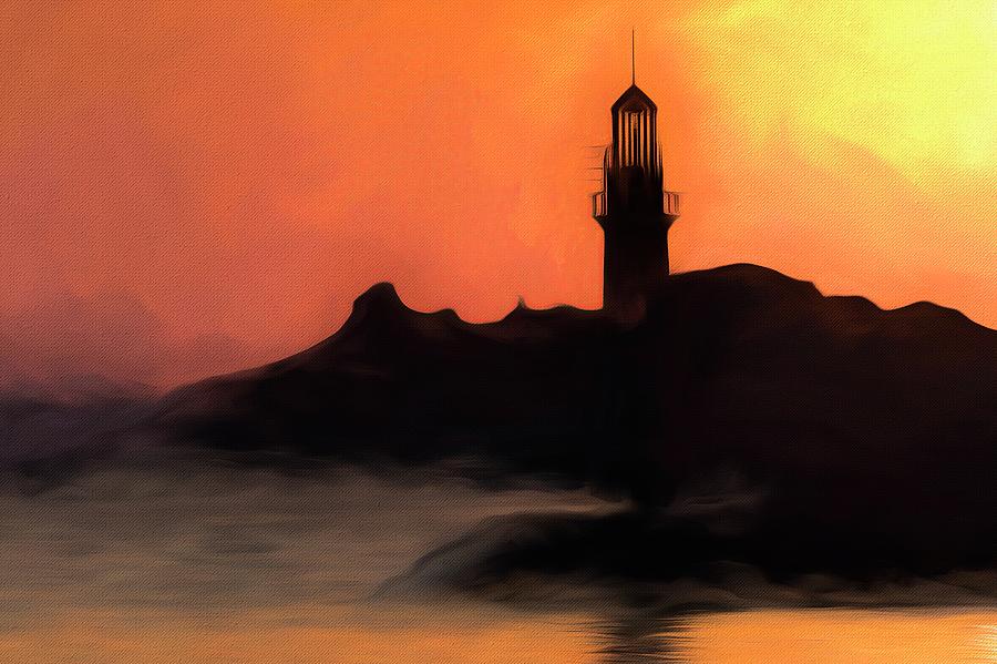 Lighthouse Sunset Impressionism Photograph