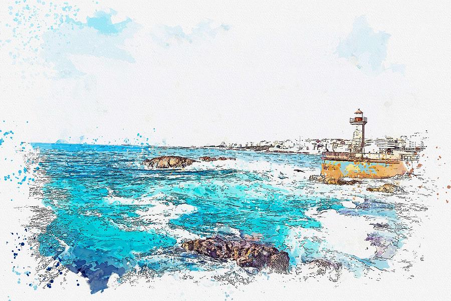 Nature Painting - Lighthouse -  watercolor by Ahmet Asar by Celestial Images