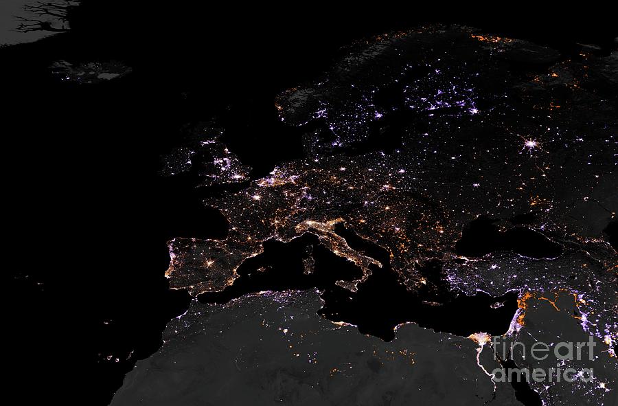 Lighting Intensity In Europe Photograph by Nasa/science Photo Library