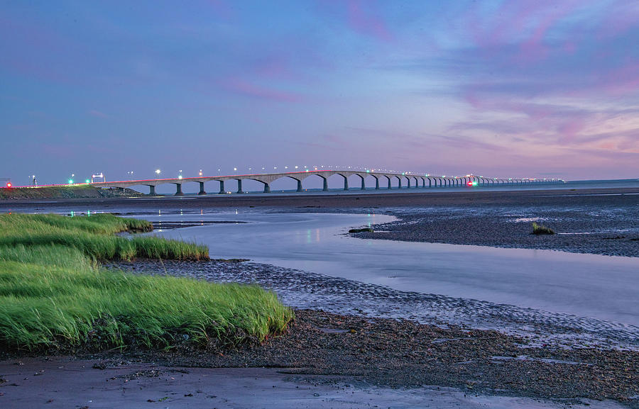 Blue Hour Lighting It Up At Confederation Bridge Photograph by Marcy Wielfaert