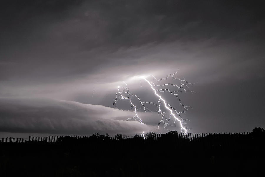 Nature Digital Art - Lightning And A Shelf Cloud, Belle Plaine, Kansas, Usa by Jessica Moore