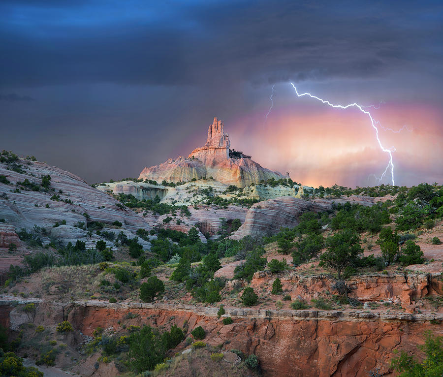 Lightning At Church Rock, Red Rock State Park, New Mexico Photograph by Tim Fitzharris