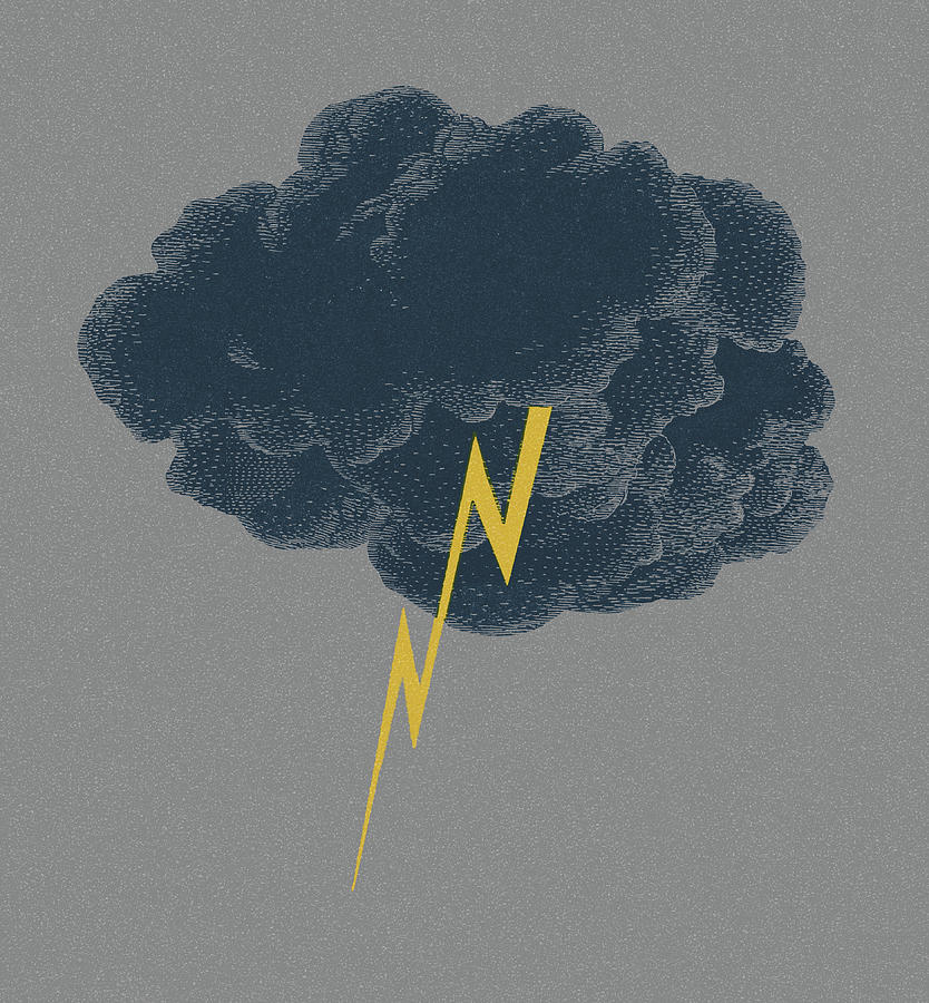 Vintage Drawing - Lightning Cloud by CSA Images