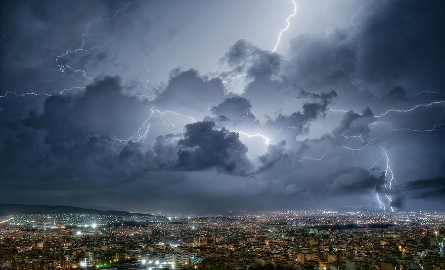Skyline Photograph - Lightning Over Athens by Chris Kaddas