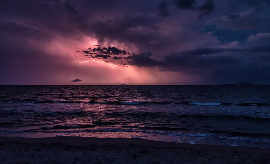 Lightning Over The Sea Photograph by Vasil Nanev