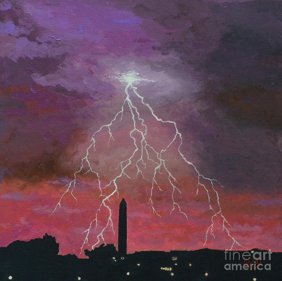 Lightning over Washington DC Painting by Aicy Karbstein