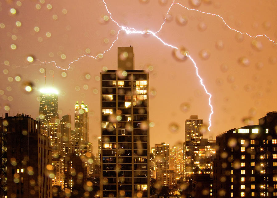 Lightning Strike Over Chicago Photograph by Alex Fradkin