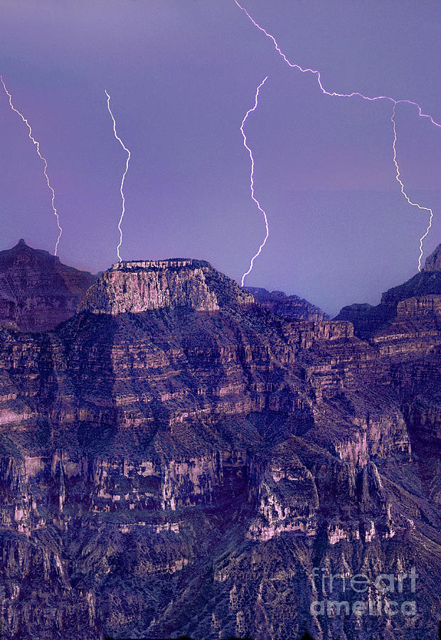Lightning Strikes North Rim Grand Canyon National Park Arizon Photograph by Dave Welling
