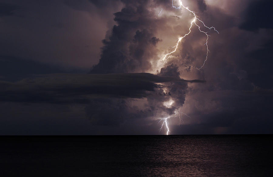 Lightning Strikes The Gulf Photograph by Aaa