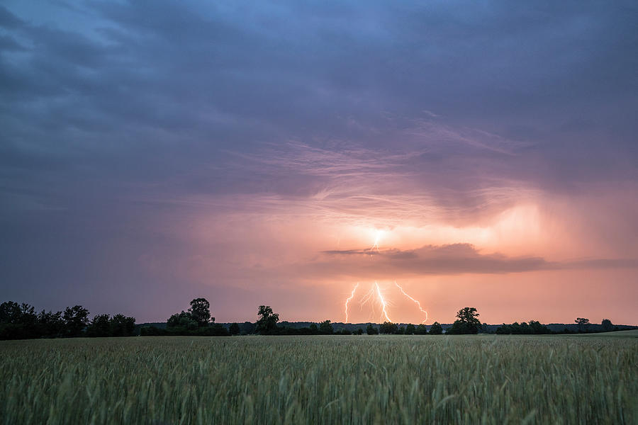 Nature Photograph - Lightnings In The Sky Over The Spreewald, Brandenburg by Martin Siering Photography