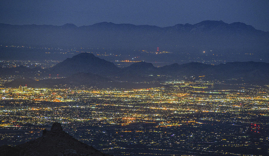 Lights of Tucson, Arizona by moonlight Photograph by Chance Kafka