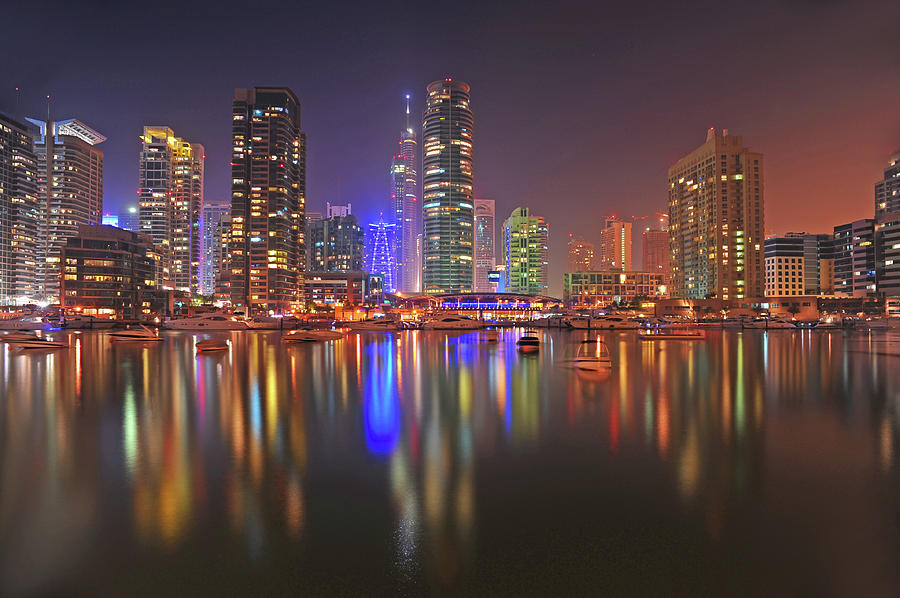 Nature Photograph - Lights On Dubai Marina by Photography Aubrey Stoll