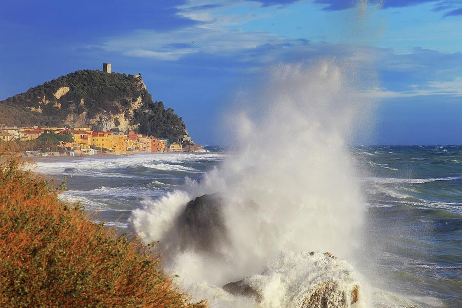 Liguria, Sea Storm, Italy Digital Art by Davide Carlo Cenadelli