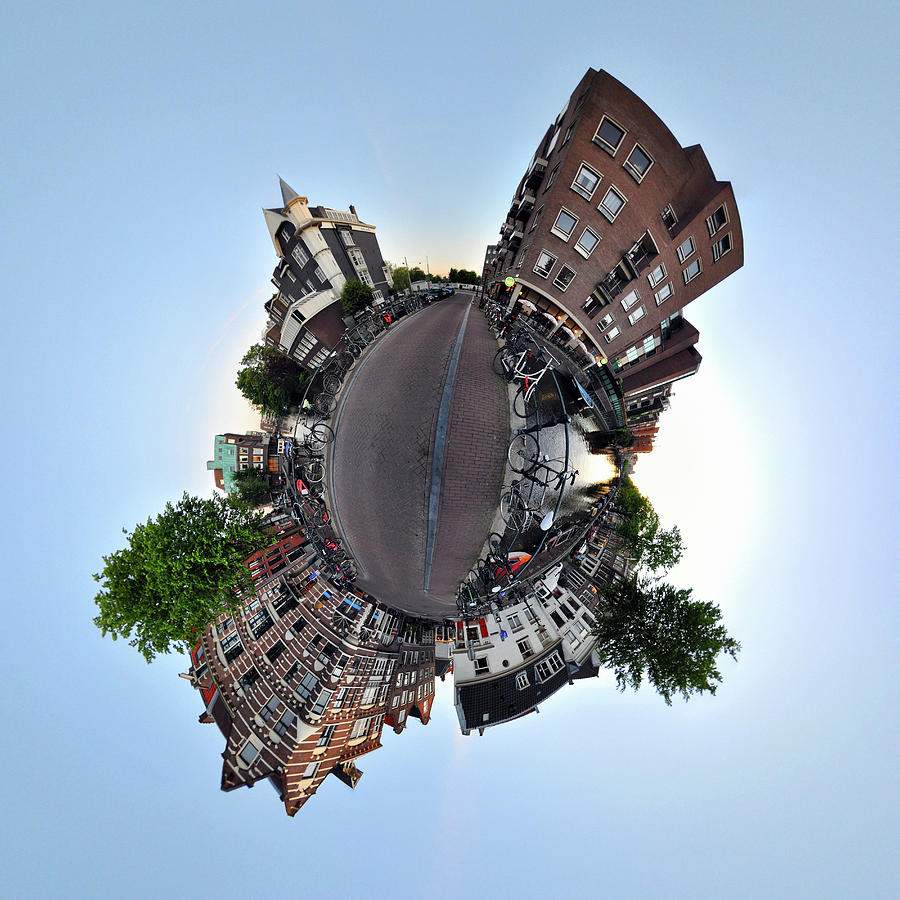 Surrealism Digital Art - Lijnbaansgracht Canal, Amsterdam, Little Planet Effect by Timothy Nugent