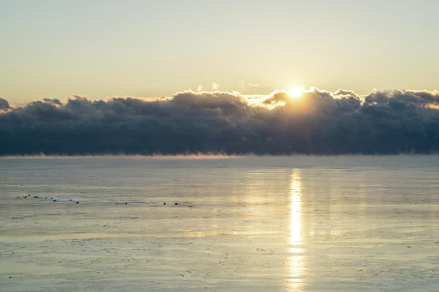 Like Smoke on the Water - Polar Vortex Sunrise Photograph by Georgia Mizuleva