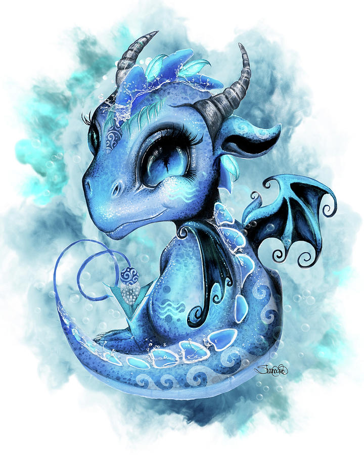Magic Mixed Media - Lil Dragonz Element Series Water by Sheena Pike Art And Illustration