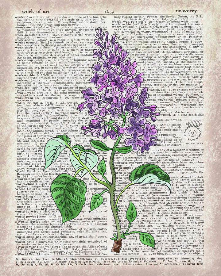 Lilac Dictionary Page Watercolor Art  Painting by Irina Sztukowski