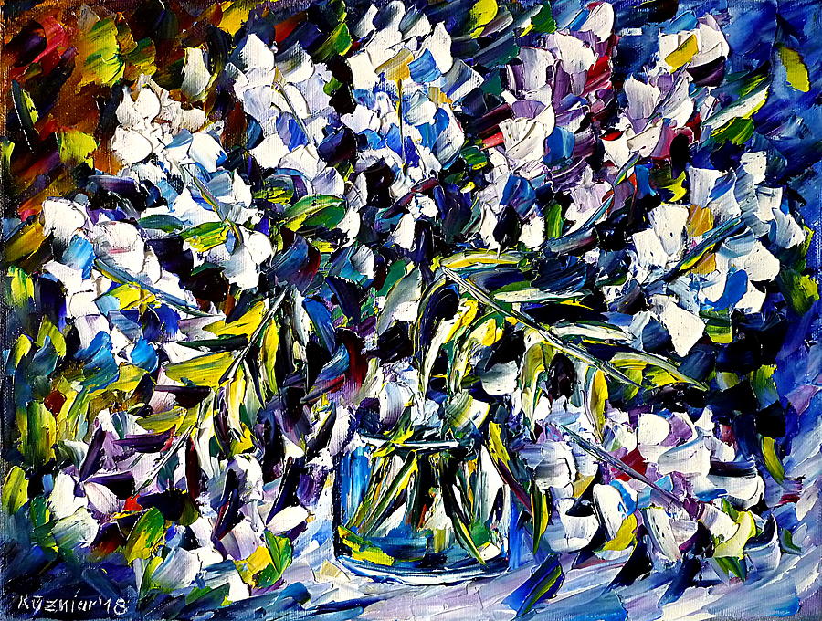 Lilac In Vase Painting by Mirek Kuzniar