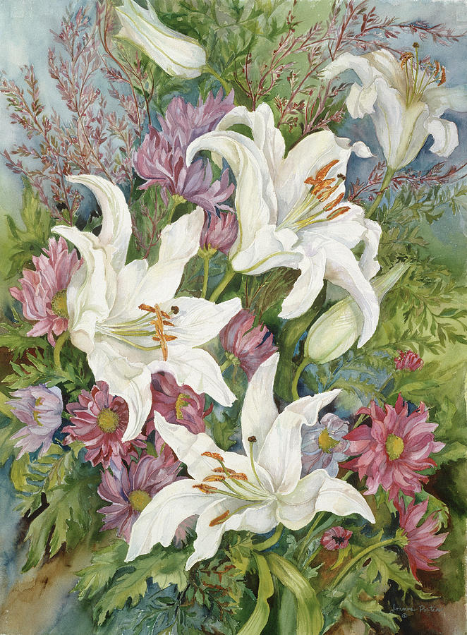 Lilies And Asters Painting by Joanne Porter