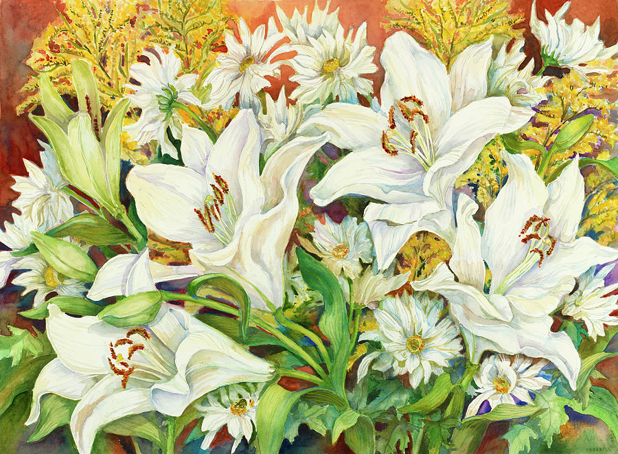 Flower Painting - Lilies And Daisies by Joanne Porter