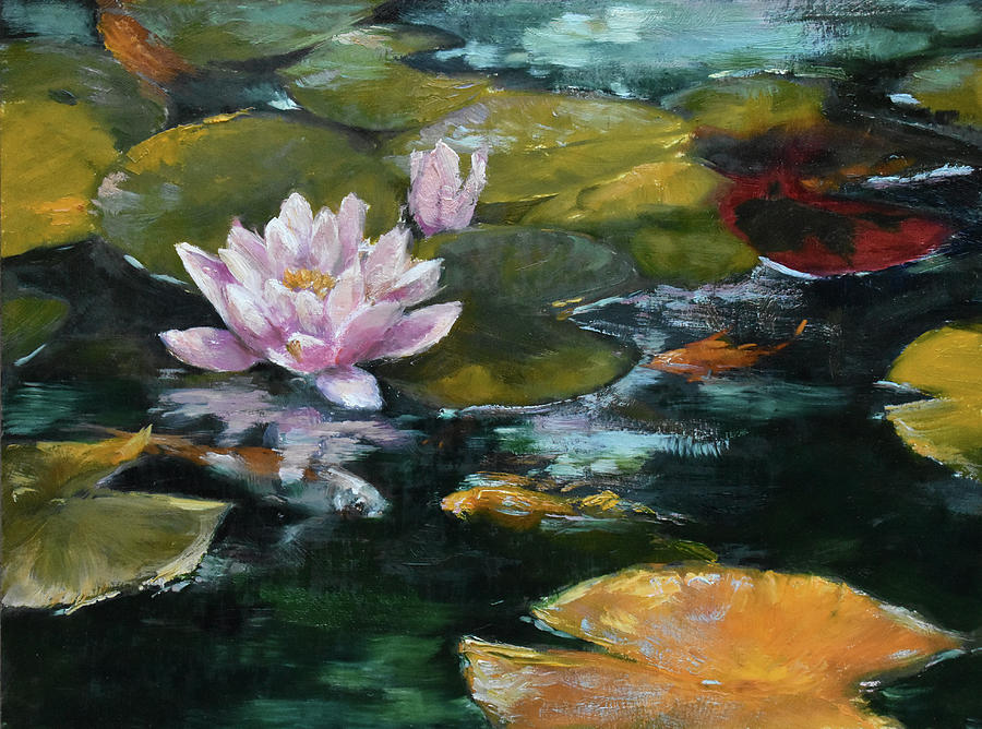 Flower Painting - Lilies and Goldfish by Tracie Thompson