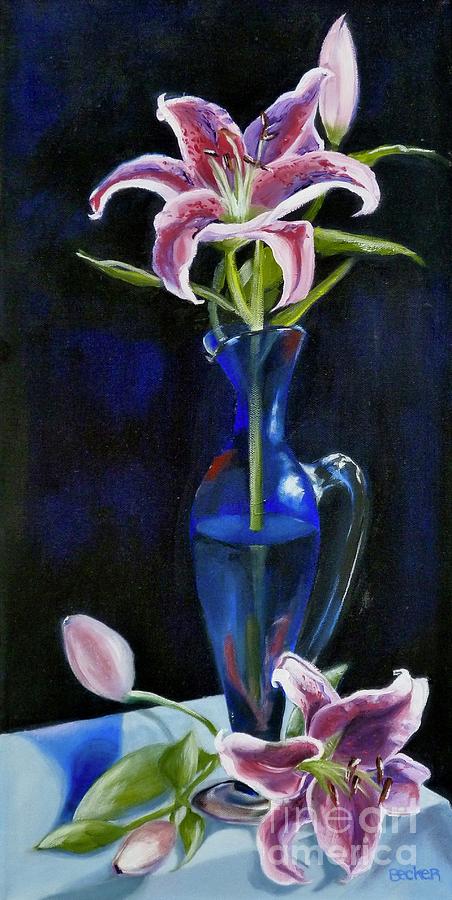 Lilies in Cobalt Painting by Susan A Becker