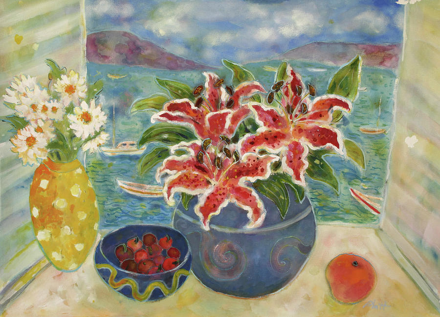 Lilies Painting - Lilies In The Antigua by Lorraine Platt