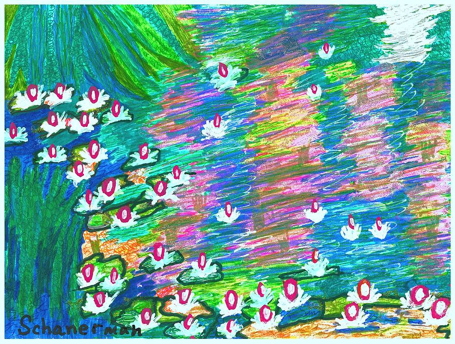 Lilies Of The Pond Drawing by Susan Schanerman