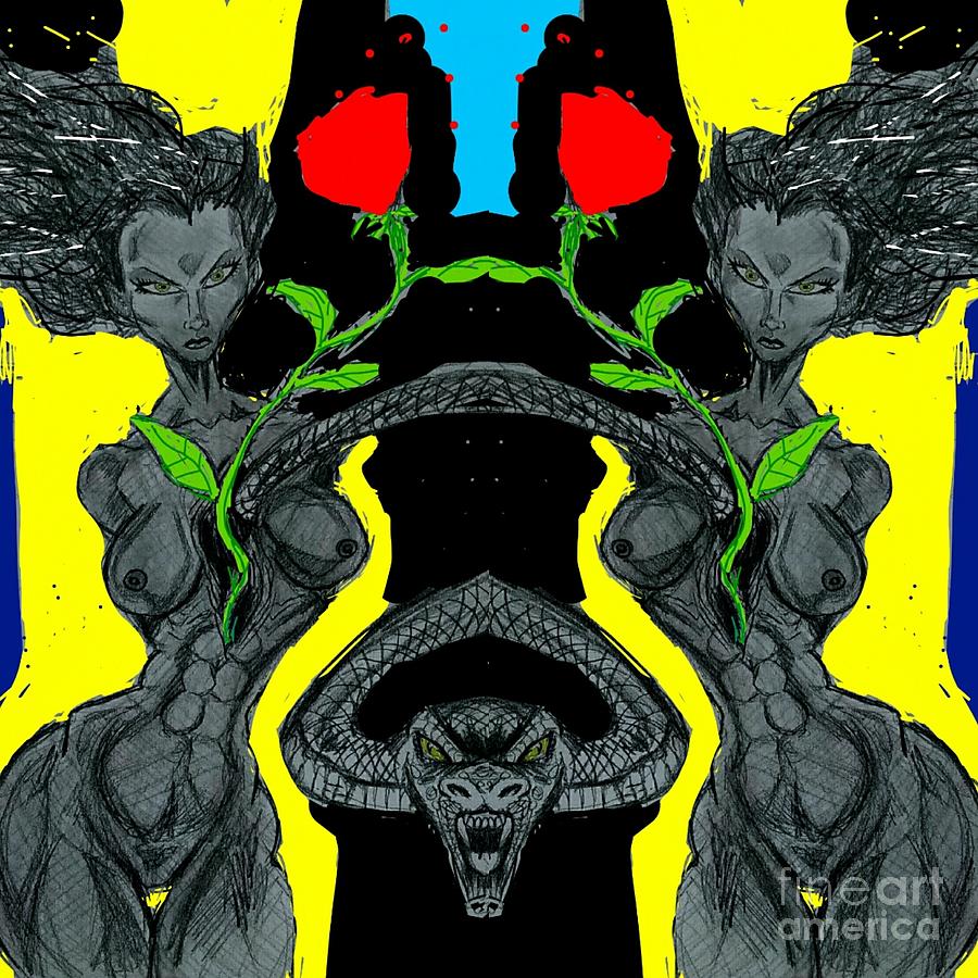 Lilith The Rose And The Serpent Mirrored 2 Mixed Media