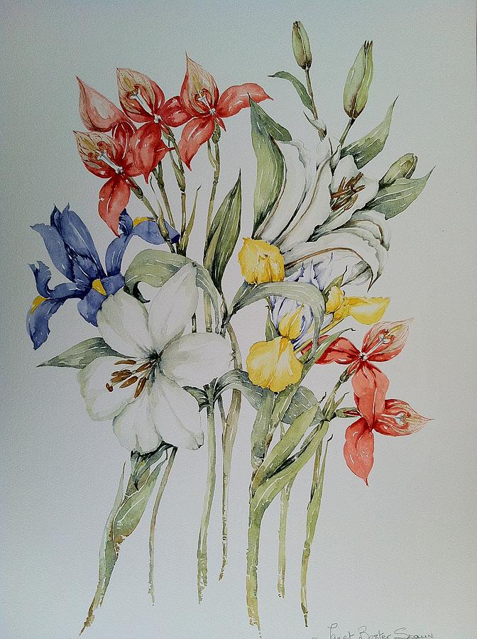 Lily ,Iris and Red Disa Painting by Janet Bester Spaun | Fine Art America