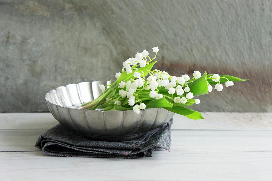 Lily Of The Valley In Metal Dish Photograph by Martina Schindler