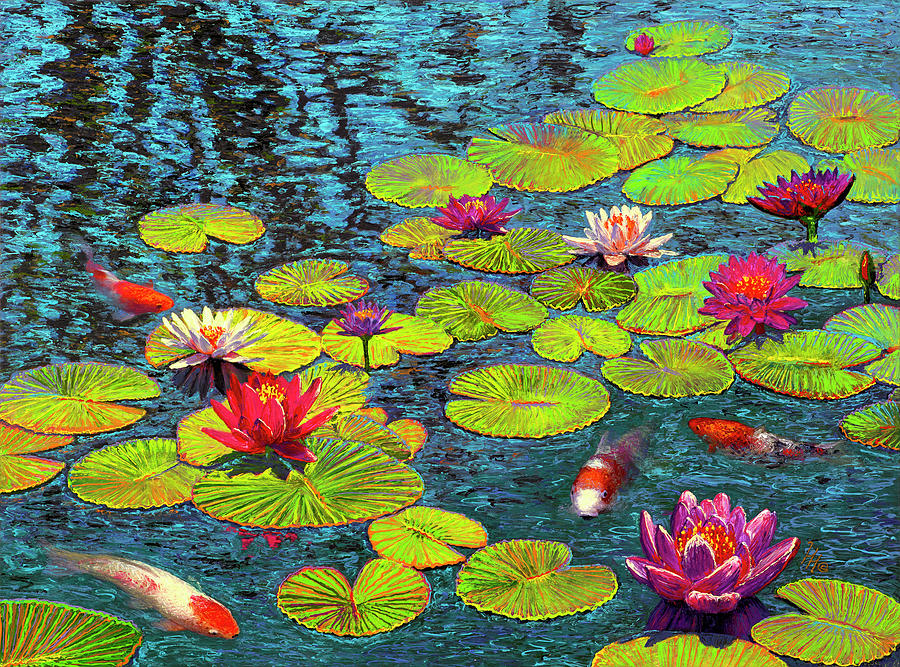 Lake Painting - Lily Pond & 4 Koi by Wil Cormier Lake Painting - Lily Pond & 4 Koi by Wil Cormier