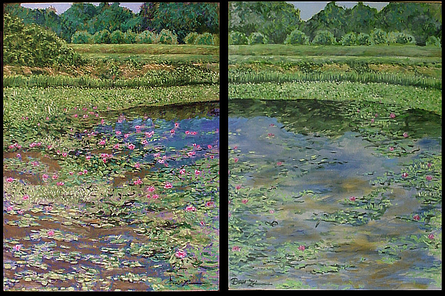 Lily Ponds the Diptych Painting by David Zimmerman