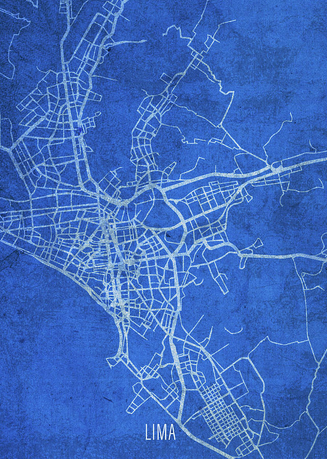 City Mixed Media - Lima Peru City Street Map Blueprints by Design Turnpike