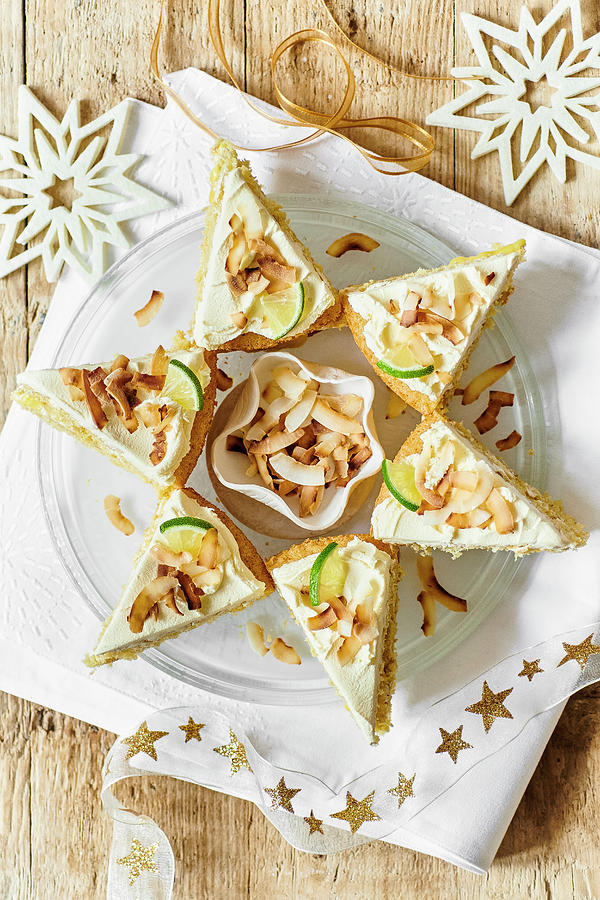 Lime Cake With Coconut Shavings Arranged In A Star Shape christmas Photograph by Jonathan Short