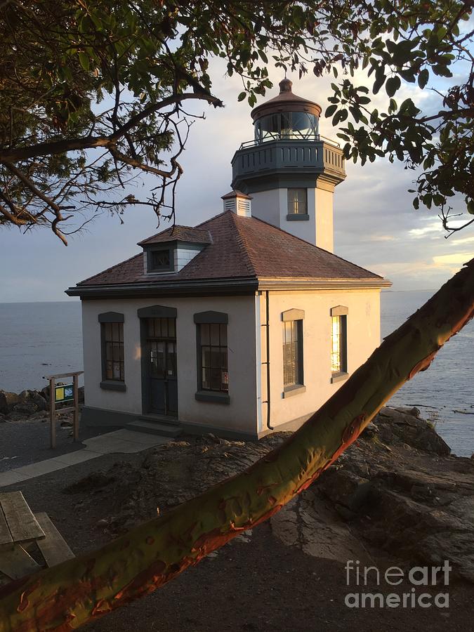 Sunset Photograph - Lime Kiln lighthouse built in 1919 on the West side of San Juan Island, Salish Sea, Washington State by Monterey County Historical Society