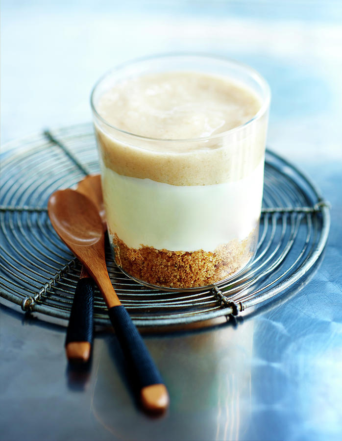 Lime, Peanut And Banana Coulis Small Cheesecake Photograph by Deslandes