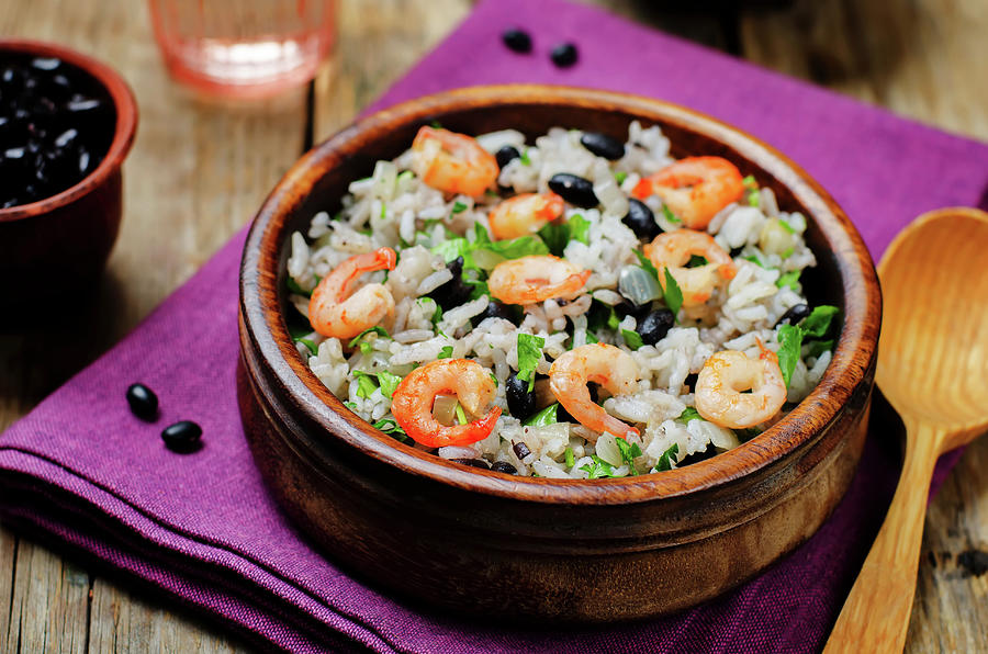 Lime Rice With Shrimps, Black Beans And Cilantro Photograph by Natasha Arz