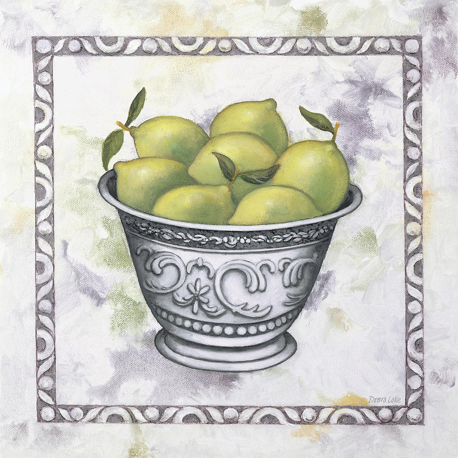 Limes In A Silver Bowl Painting by Debra Lake