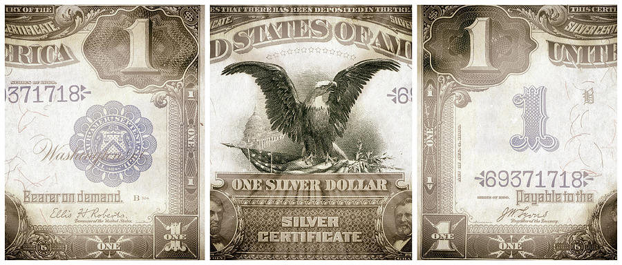 Lincoln and Grant Eagle 1899 American One Dollar Bill Currency Triptych Artwork Digital Art by Shawn OBrien